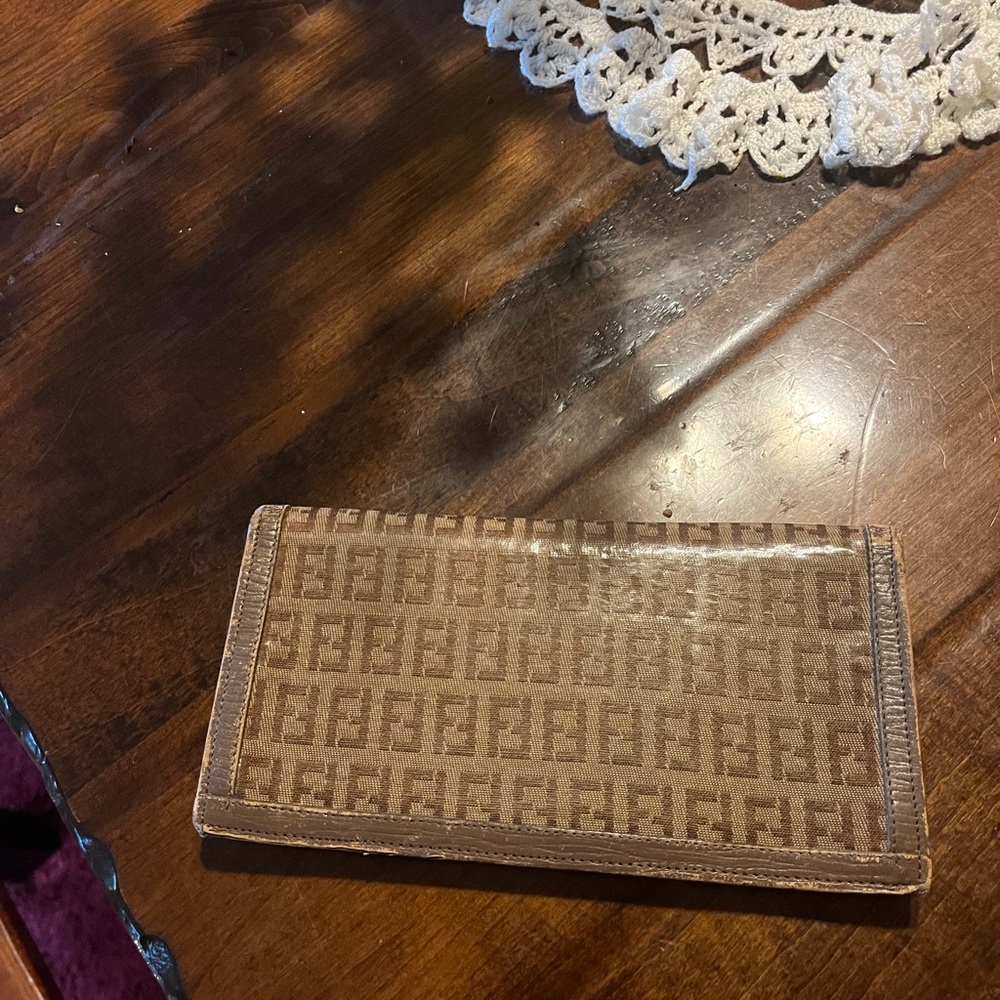 Fendi Beige Brown FF Logo Long Continental Wallet